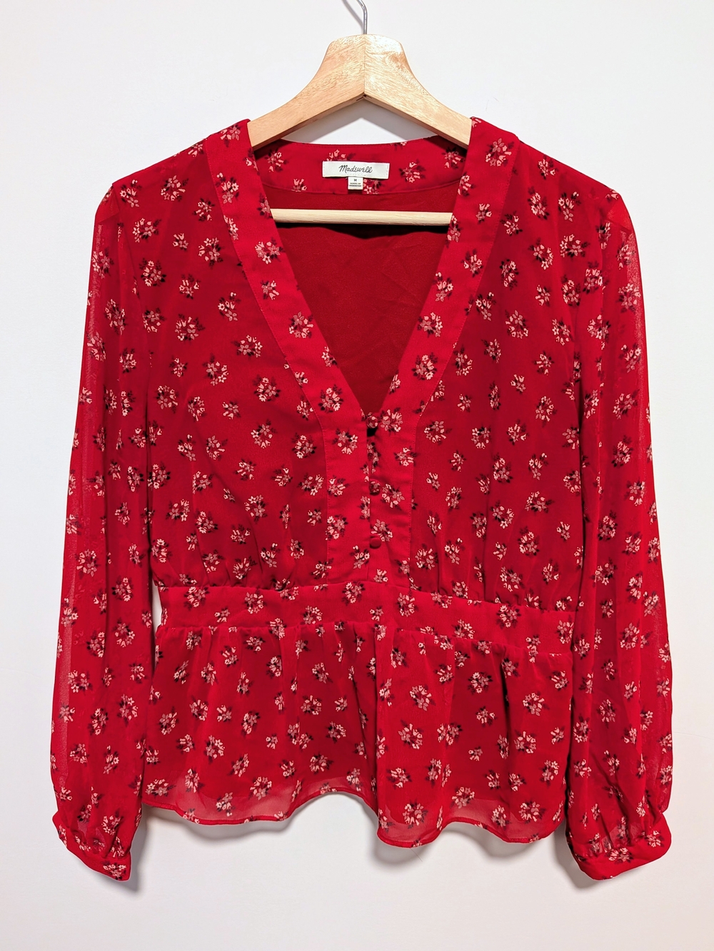 Madewell V-Neck Peplum Top Red Floral Size M